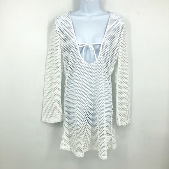 SEAFOLLY Women's Mesh Effect Swim Cover Up US 6 Small White Long Sleeve NWT - Picture 5 of 12